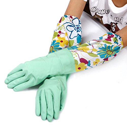 UZZO Long Sleeve Flower latex Kitchen Wash Dishes Dishwashing Gloves,Water Stop Rubber Gloves,Household Antiskid Laundry housework Cleaning Gloves Protect Your Hands