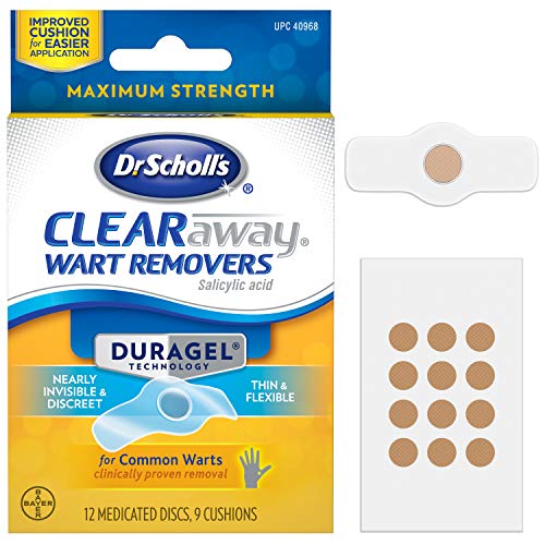 removedor de verrugas clearaway del dr. scholl con tecnología duragel, 9 quilates / eliminación de verrugas clínicamente probada de verrugas comunes con almohadillas discretas delgadas y flexibles, óptimo para dedos de manos y pies