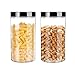 STARSIDE 6 Pack 32oz / One Quart Clear Plastic Jars with Black Ribbed Lids. BPA Free PET Food Canisters for Kitchen & Household Storage of Dry Goods, Peanut Butter,Nuts,Cookie,Pie and More.