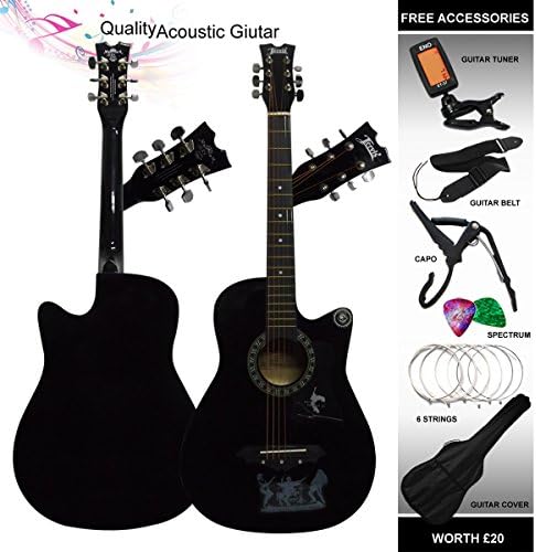 38-40" 4/4 Full Size Classic Acoustic Guitar Package Pack with Free Accessories, Guitar cover, Tuner clip, Capo, Belt, 6 Strings and 2 Spectrum (38" Royal Black)