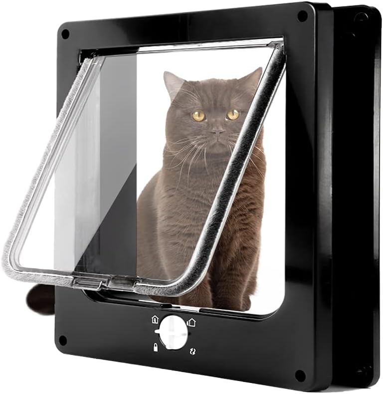 EASY JOY 4 Way Locking Cat Flap Medium with Magnets Silent Door In/Out/Closed