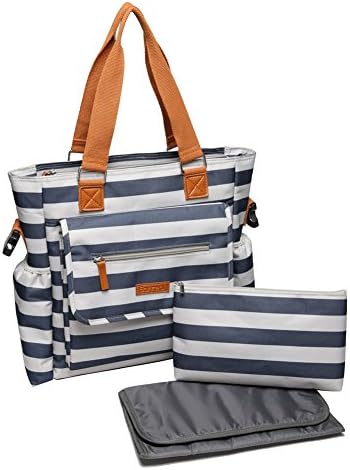 Sanreal Baby Diaper Bag Nylon Fabric Travel Tote Bag with Changing Pad and Small Cosmetic Bag (blue)