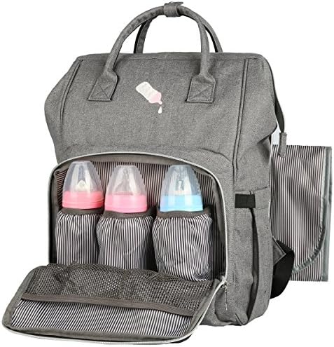Diaper Bag Backpack Designer with Stroller Straps &amp; Changing Pad (gray)