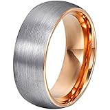 Will Queen Domed Matte Tungsten Wedding Bands, Rose Gold Interior Anniversary Rings Comfort Fit, 8mm