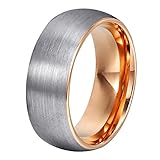 Will Queen Domed Matte Tungsten Wedding Bands, Rose Gold Interior Anniversary Rings Comfort Fit, 8mm