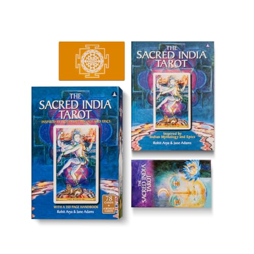 The Sacred India Tarot Deck - 78 Premium Tarot + 4 Bonus Cards with 350-Page Guidebook - Readings Based on Indian Mythology - for Beginners & Professionals - Magnetic Lock Box with Bookmark & Altar