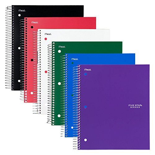 Five Star Spiral Notebook, 5 Subject, College Ruled Paper, 200 Sheets, 11″ x 8-1/2″, Assorted Colors, 6 Pack (73793)