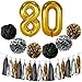 Gold 80th Birthday Decorations – Large, Pack of 23 | Black, Gold and Silver PomPoms and Tassel | 80th Birthday Party Supplies Kit | 80 Balloons | 80th Birthday Party Decorations | 80 Party Decor