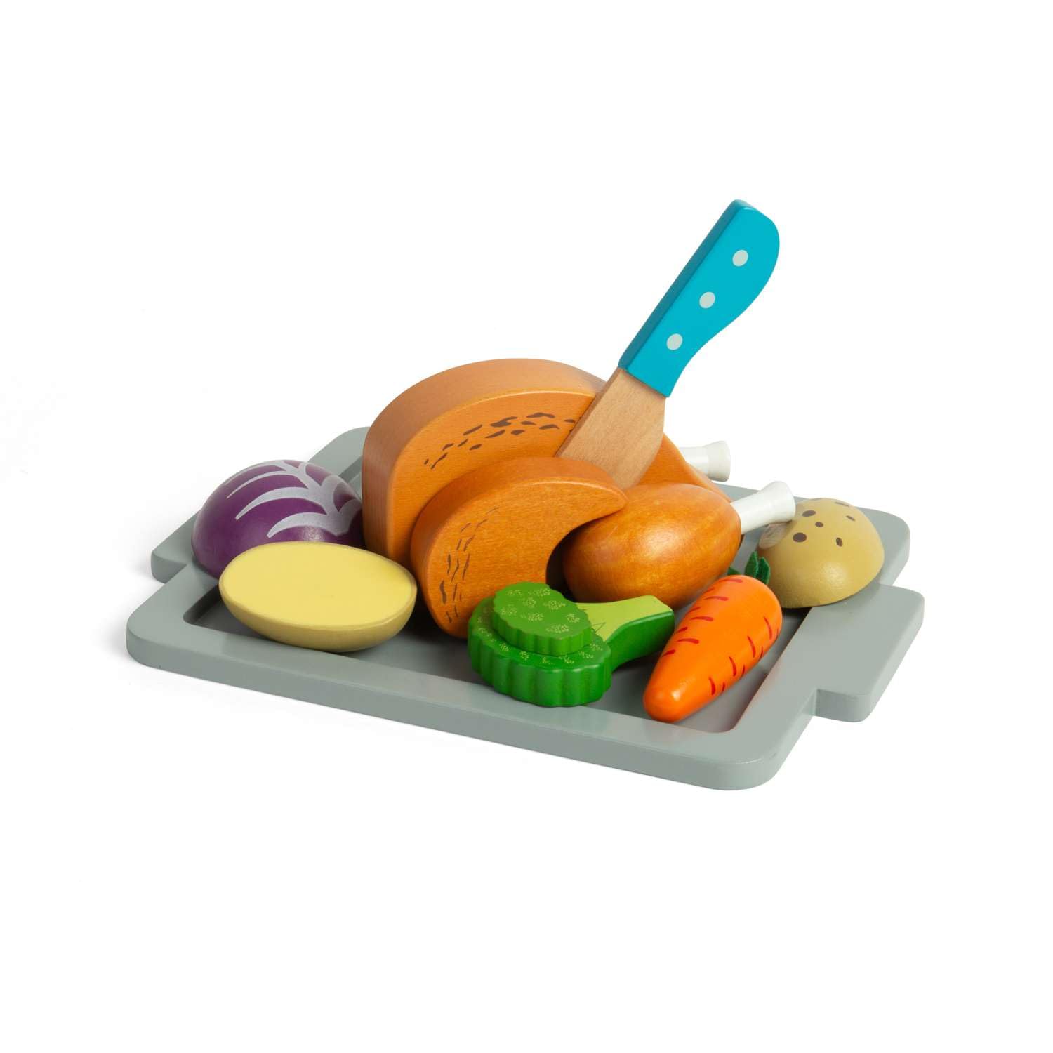 Bigjigs Toys Roast Dinner Set - 12pc Wooden Food Toy, Kids Kitchen Sets & Accessories, Toddler Role Play, Cookery Gifts For Children, Age 18 + Months