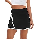Fisoew Womens Golf Tennis Running Skorts Striped Elastic Waist Skirts Quick Dry Workout Athletic Shorts with Pockets