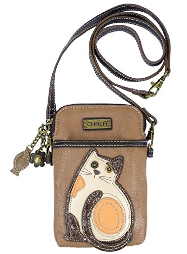 Chala Cat Cellphone Crossbody Handbag - Convertable Strap, Cat Lovers Gift (Brown)