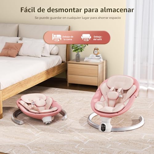 Brolteja Electric Baby Hammock, Electric Baby Rocking Chair for From Birth to 9 Months, Bluetooth and Distance Control Rocking Chair, 5 Swing Modes, with Safety Harness 5 Points