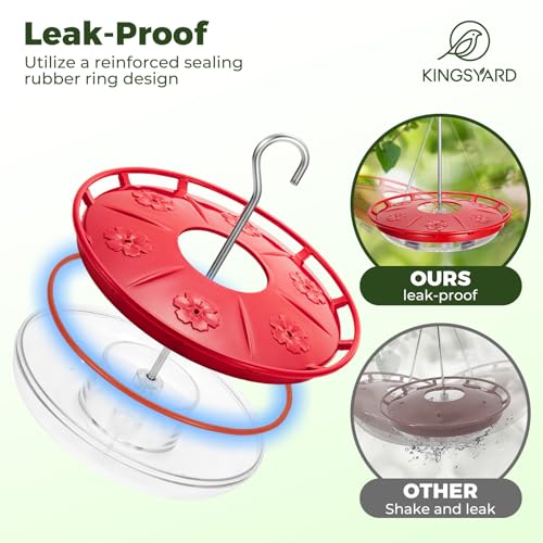 Kingsyard 2 Pack 16 OZ Disc Hummingbird Feeders for Outdoors Hanging, 6 Bee Proof Feeding Ports Leak-Proof Humming Nectar Bird Feeder, Ant Moat Easy Clean, Jelly Oriole Feeders, Garden Décor Gifts