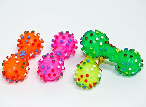4 Pack of Squeaky &amp; Chewy Spotted Dumbell Play Toy for Pet Dog Puppy Fetch/Toss