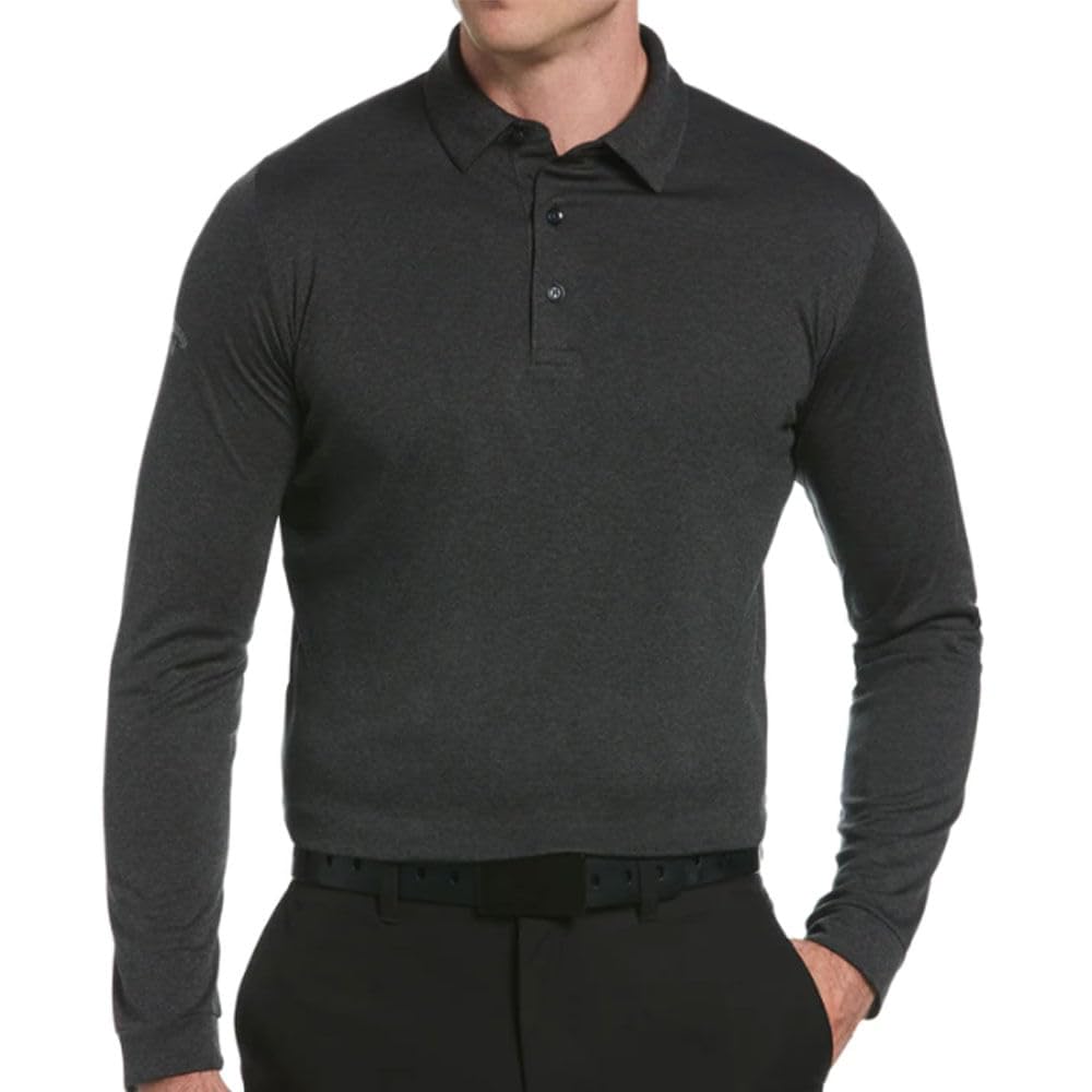 Callaway Men’s Long Sleeve Moisture Wicking Golf Polo Shirt with Stretch Fabric (Available in Big & Tall), Black Heather, 3X-Large Big