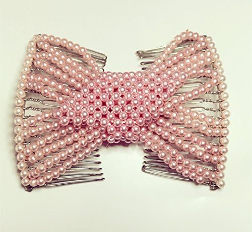 Lovef EZ Combs Stretchable Double Combs - exquisite Pearl beaded Magic hairpin comb Hair Accessories for women (Pink)