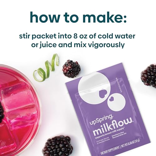 UPSPRING MILKFLOW FENUGREEK-FREE BLACKBERRY LIME DRINK MIX | BREASTFEEDING SUPPLEMENT FOR LACTATION SUPPORT | MORINGA, BLESSED THISTLE, FENNEL, ANISE PROMOTE HEALTHY BREASTMILK SUPPLY | 16 CT
