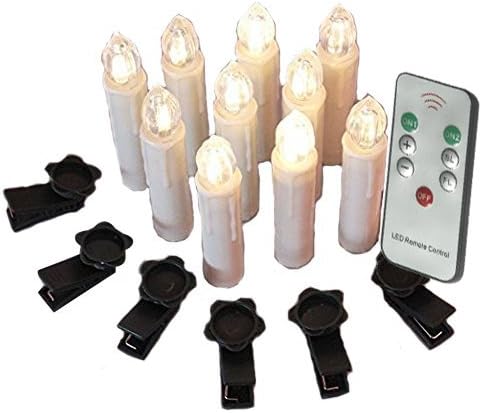 FiveBull Set of 10 Wireless LED Flameless Taper Candles Tree Light with Remote and Removable Clips Perfect for Chandelier Drip Effect Home Wedding Party Decoration Christmas Gifts (Warm White)