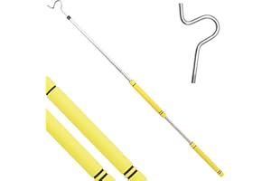 Frebuta Clothes Hook Pole,33 to 51Inch Closet Reacher Pole with Hook Long Adjustable Clothes Rod Extend Stainless Steels Assist Tool Sponge Handle Shutters Pole Ceiling Home Reacher Poles