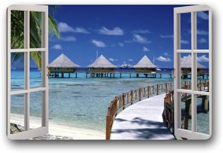 Romantic Simple COLORSFORU Beach Window with Wooden Bridge Custom Doormat Floor Mat Indoor Outdoor Machine-washable (23.6"x15.7")