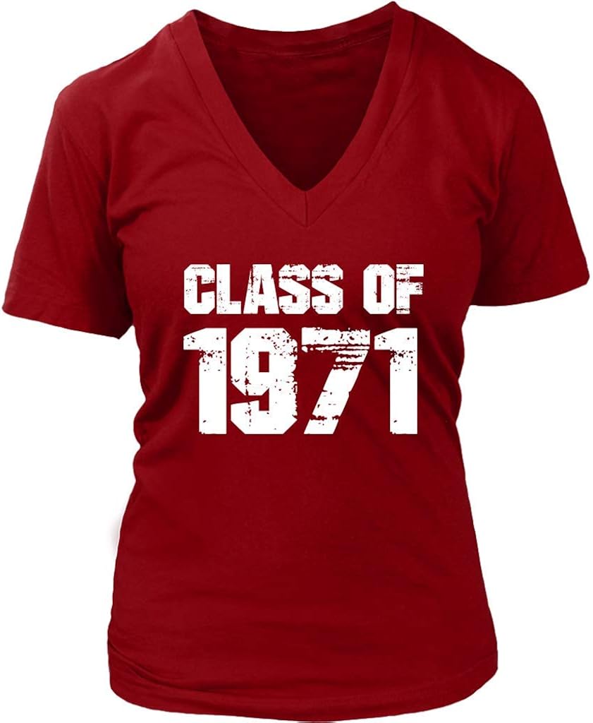 Womens Class of 1971 High School College Graduation Reunion Outfit V-Neck T-Shirt Plus Size XS-4XL