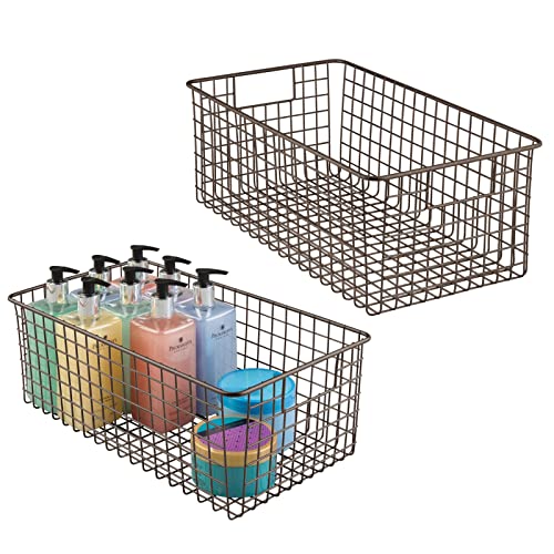 mDesign Metal Wire Bathroom Storage Basket Organizer with Handles