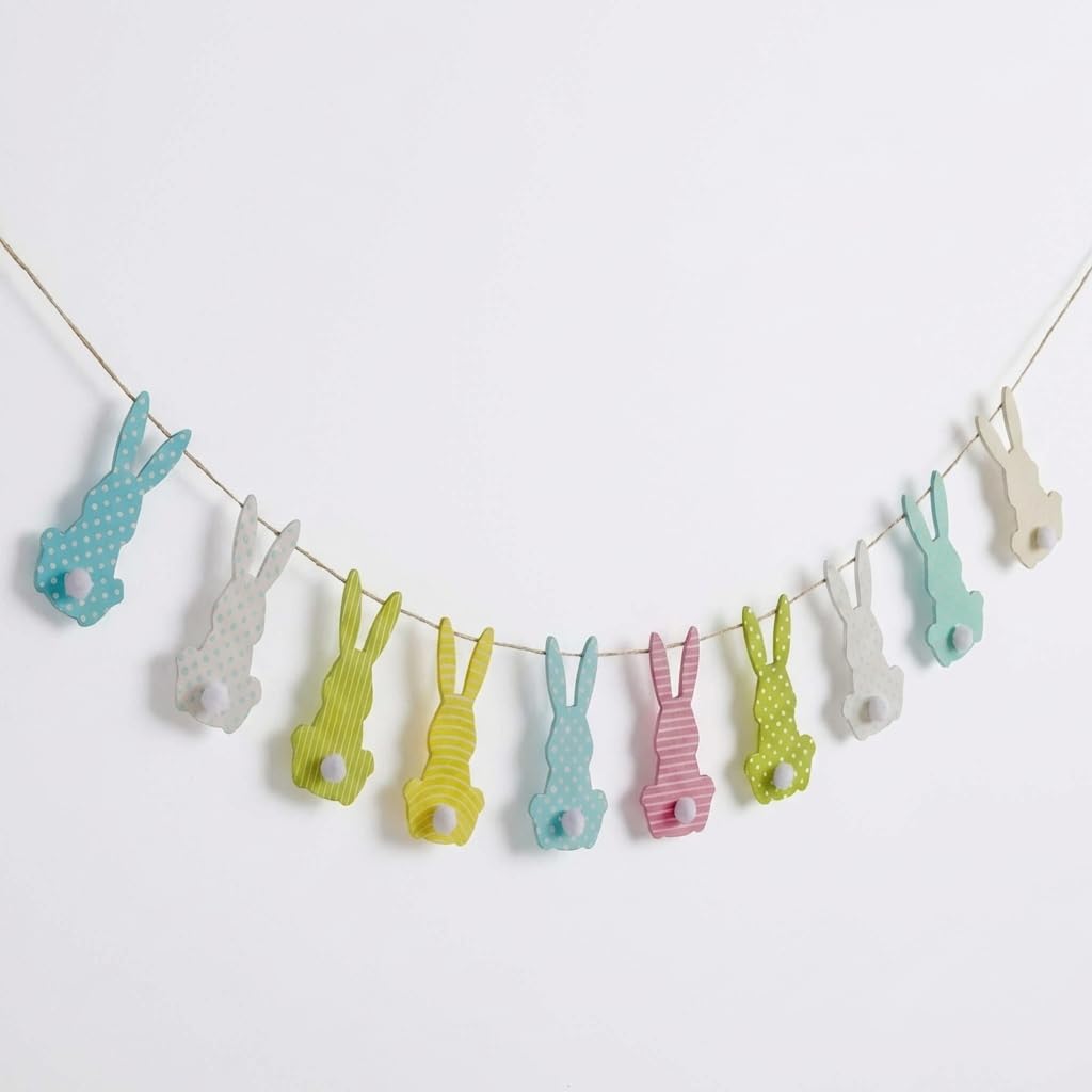 10PCS Easter Bunny Bunting 2M,Rabbit Shaped Hanging,Double-Sided Bunny Flags,for Easter Decorations,Rustic Spring Banner for Home, Mantel&Wall,Happy Easter Decorations Bunting&Party Supplies