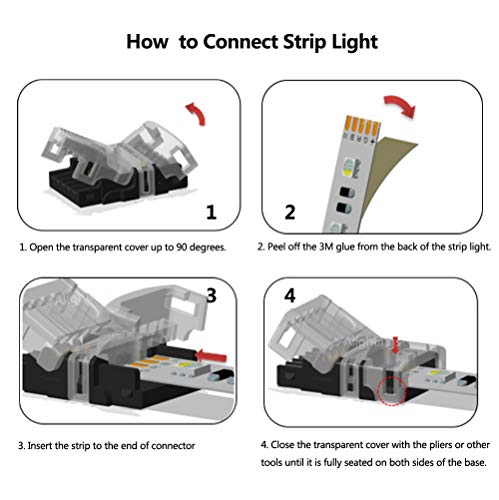 Alightings LED Connector 5 Pin for 12mm RGBW Waterproof LED Strip Lights- Strip to Wire Quick Connection, 20 - 18 AWG Wire No Stripping