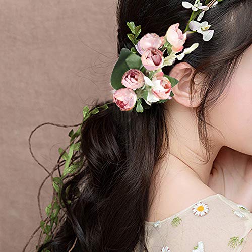 Flower Crown Headband Rose Wreath Garland Hair Bands Floral Wedding Bridal Hair Hoop Women Ladies Leaf Vine Party Decoration Headdress Headwear Christmas Handmade Headpiece Hair Accessories White