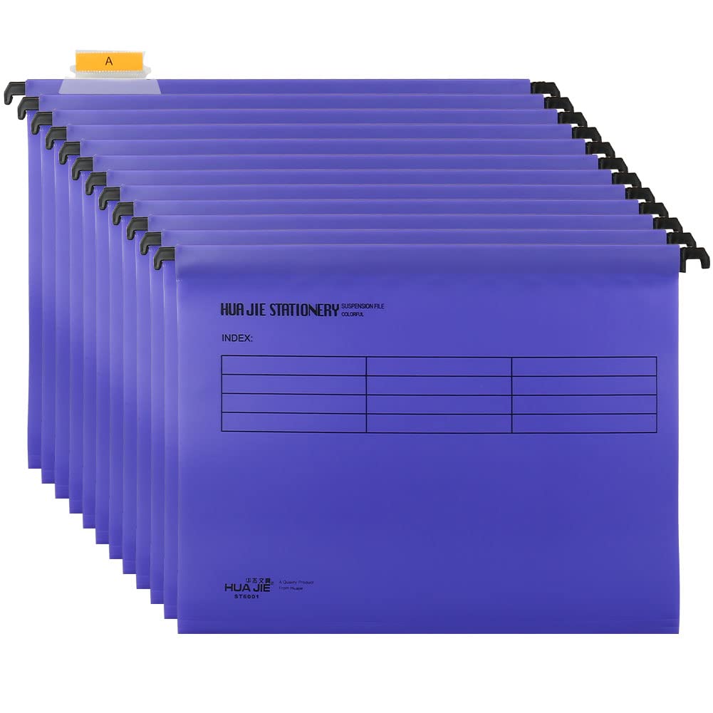A4 Suspension Files with Tabs and Card Inserts for Filing Cabinets, Polypropylene A4 Hanging Filing Storage Folders Interior Folders for Office Home School (Purple, Pack of 12)