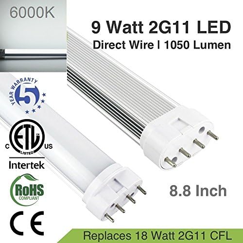 Masonanic LED 2G11 9W 6000K Cool White LED Shop Light Tube Single-Ended Power 2G11 Lighting Fixtures Milky White Cover