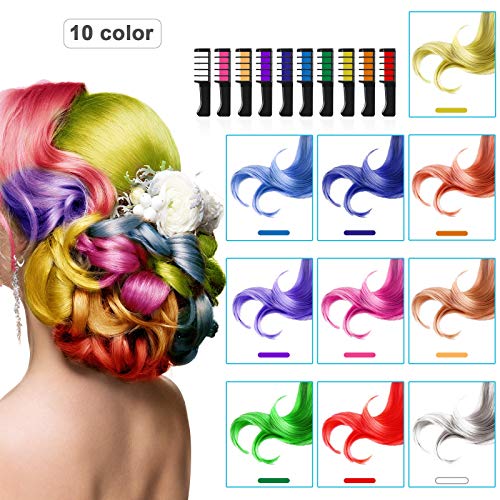 Kids Hair Chalk Comb - Tiaoyeer 10 Colors Temporary Hair Comb Salon, Non-Toxic Washable Hair Dye Colors for Halloween Christmas Birthday Party, Cosplay, Concert, Safe for Kids & Adults
