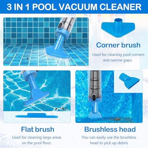 Wireless Pool Vacuum Cleaner, 3 in 1 Rechargeable Handheld Pool Vacuum Cleaner with Telescopic Handle, Electric Pool Cleaner for Pool, Spa, Jaccuzi