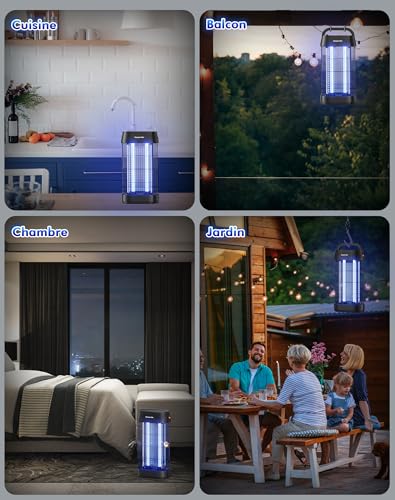 Lampe Anti Moustique 3000V, Tue Mouche Électrique UV 16W, Lampe Anti Mouche avec Crochet Portable, Sécurisé, Éco-Énergétique et Silencieuse, pour Intérieur et Extérieur (100m²)