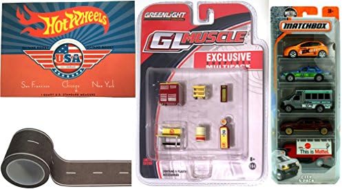 Matchbox City 5-pack Set Shell oil Shop Tools miniature garage pack &amp; Road tape Black &amp; White Roll City Scene Collection Greenlight Muscle Series