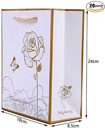 Tecare Paper Bags 20 Pack Medium Gift Bags Carrier Party bags with Reinforced Handles for Wedding Gifts, Baby Showers, Presents, Birthdays, Shopping, Retail Bags(24 x 18 x 8.5cm)