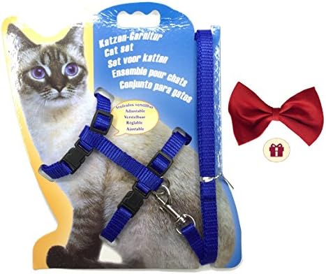FUNPET H Cat Harness Adjustable Collar with Nylon Leash Blue