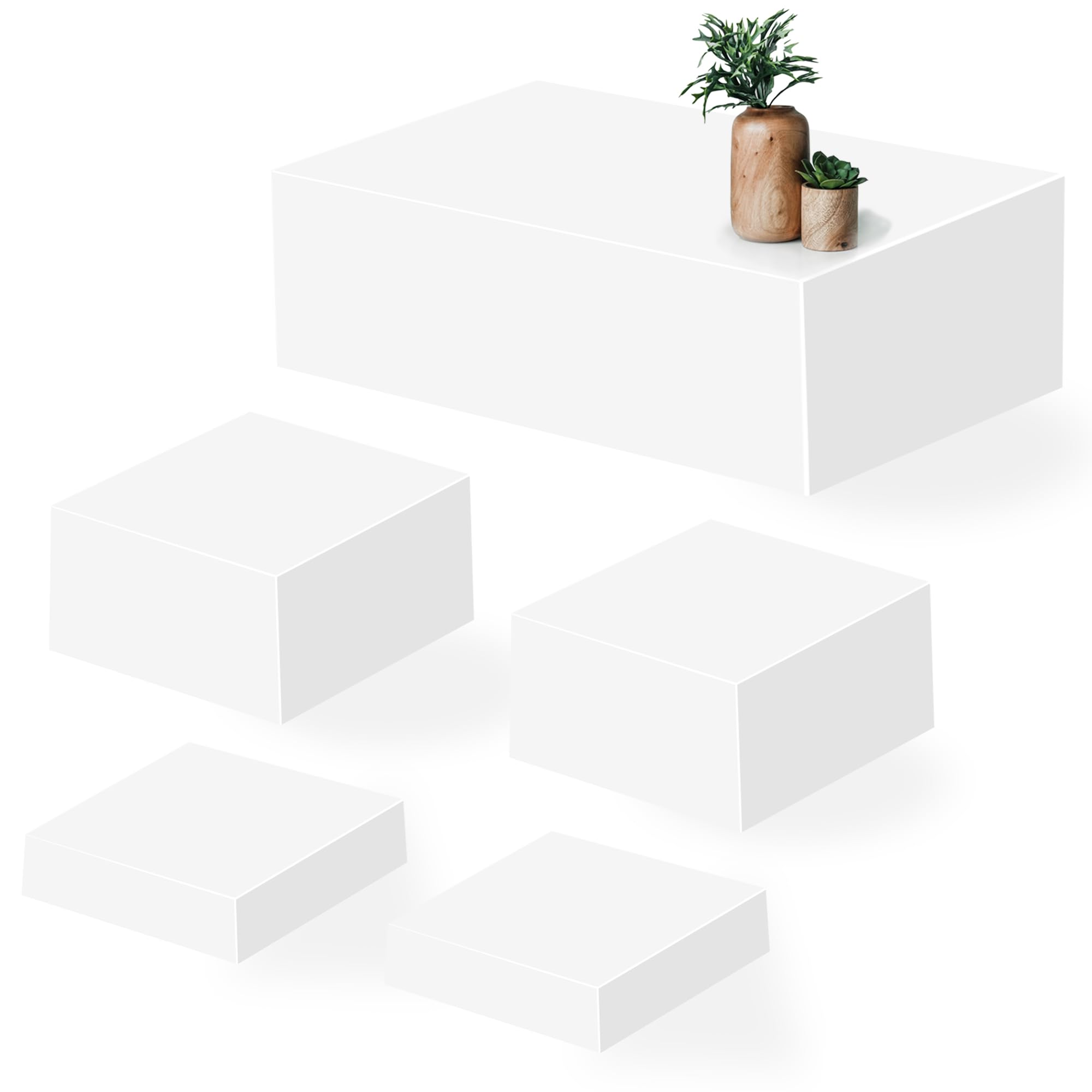 Photo 1 of NBTORCH Large Buffet Risers Set of 5, 16"x8"x5" Display Stands, White Acrylic Food Risers for Party, Dessert Table, and Catering, Nesting and Stackable Display Risers
