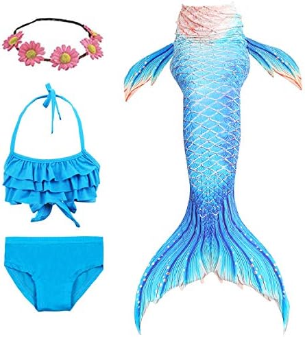 Girls 4 Pcs Bikini Mermaid Tails Swimwear Masquerade Pool Party Bikinis Kids