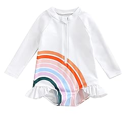 Little Girls Ruffled Rainbow Striped Bathing Suits