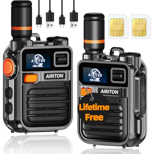 (Lifetime Free) Airiton Walkie Talkies Fast Radio Unlimited Range Nationwide Long Distance Handheld 4G LTE POC Two Way Radio Rapid Push to Talk Over Cellular Radio Long Range (2 with SIM Card)