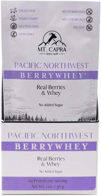 Mt. Capra Since 1928 Pacific Northwest BerryWhey | Non-GMO Meal Replacement Shake High in Antioxidants with Locally Grown Blueberries, Aronia Berry and Goat Whey Protein, No Sugar - 10 Packets