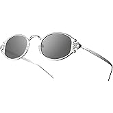 WMG Retro Oval Sunglasses for Men and Women- Small Hippie Glasses Steampunk Style Halloween