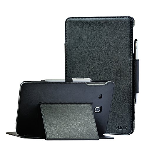 TAB E 8.0 case, Samsung Galaxy TAB E 8.0 inch SM-T377A/P/R/T/V Verizon/Sprint/US Cellular/AT&T/T-Mobile case by i-UniK Slim Folio Case [Bonus Stylus] (Black)