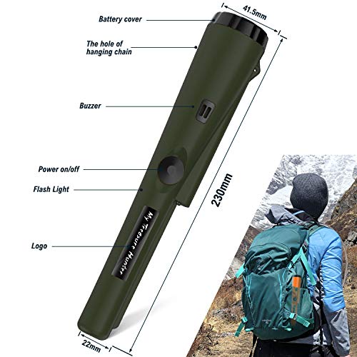 Metal Detector Pinpointer Water Resistant Gold Treasure Hunting Unearthing Tool Accessories with Buzzer Vibration for Kids Adults Bonus 2 Pack Battery and Belt Holster (Army Green)