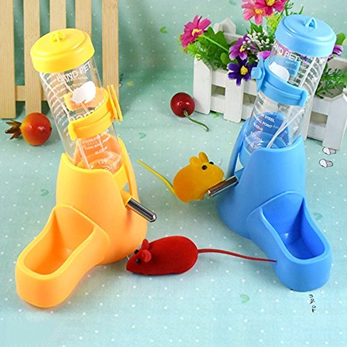 125ml Pet Water Bottle,Pet Drinking Bottle with Food Container Base Hut for Hamsters Small Animals Hanging Water Feeding Bottles Auto Dispenser (Yellow)