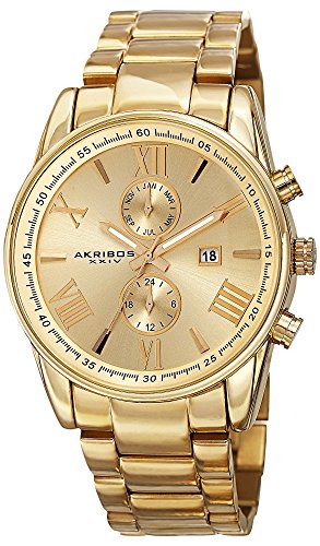 Akribos XXIV Men's AK812YG Multifunction Quartz Movement Watch with Yellow Gold Dial and Stainless Steel Bracelet
