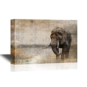 Wild Animal Canvas Wall Art - African Elephant Male Walking Alone in Desert at Sunset - Gallery Wrap Modern Home Art | Ready to Hang - 12x18 inches
