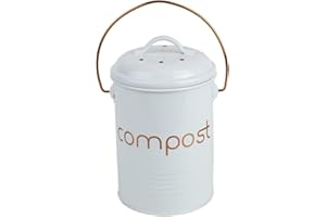 Home Basics Grove Compact Countertop Compost Bin Bucket for Kitchen Food Scraps with Lid Durable Steel and Easy to Use Handle, White