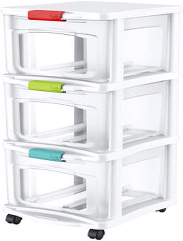 Amazon Com 3 Drawer Storage Tote Latching Cart Bin Organizer